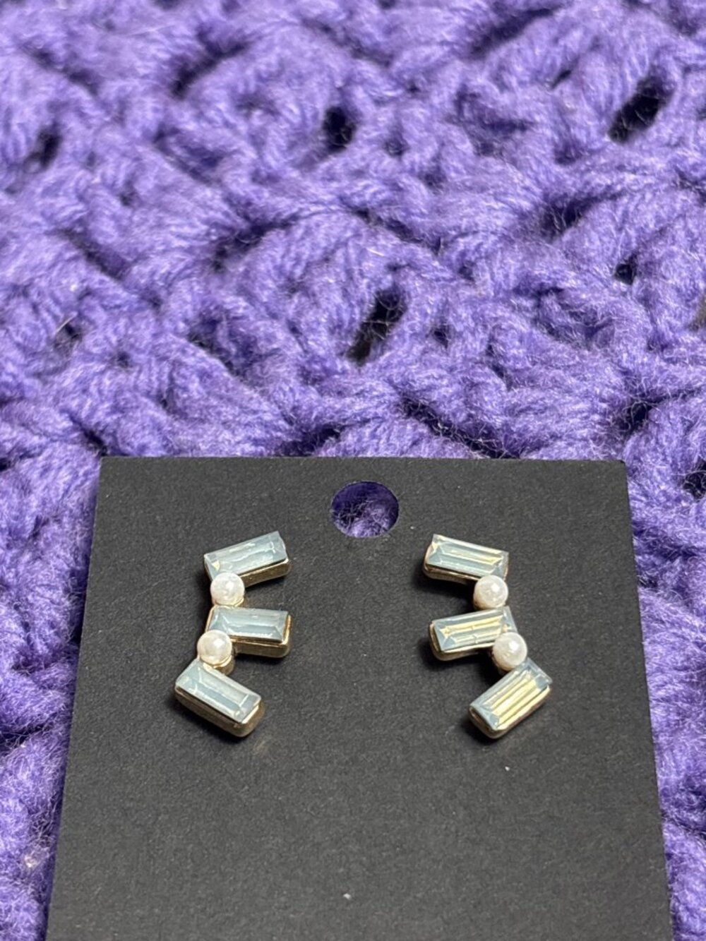 Abstract Geometric Rhinestone Stud Earrings Faux Pearls 0.75 inch
